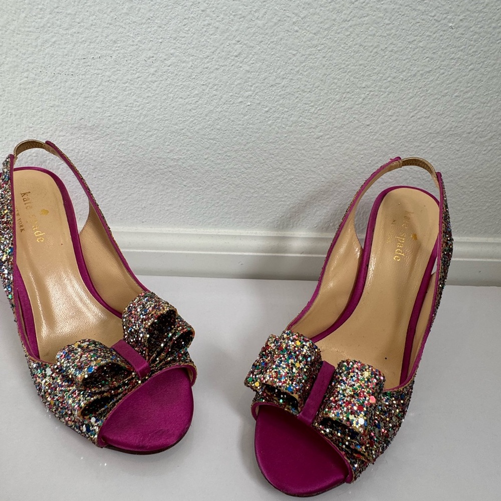 Kate Spade Rainbow Glitter Bow Slingback Heels 6.5